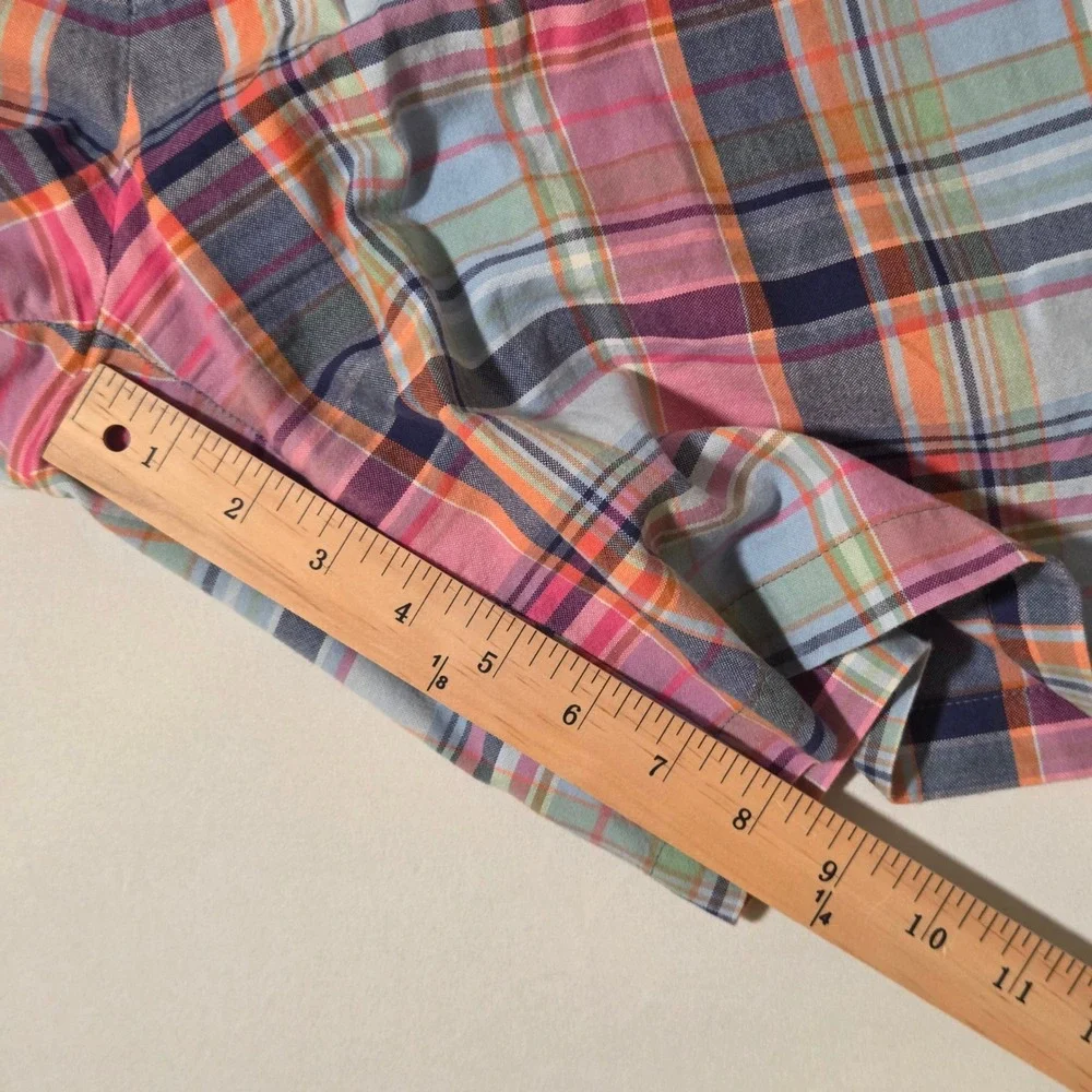 Peter Millar Mens Plaid Cotton Shorts Multi-Color Pink Blue Orange Size 42